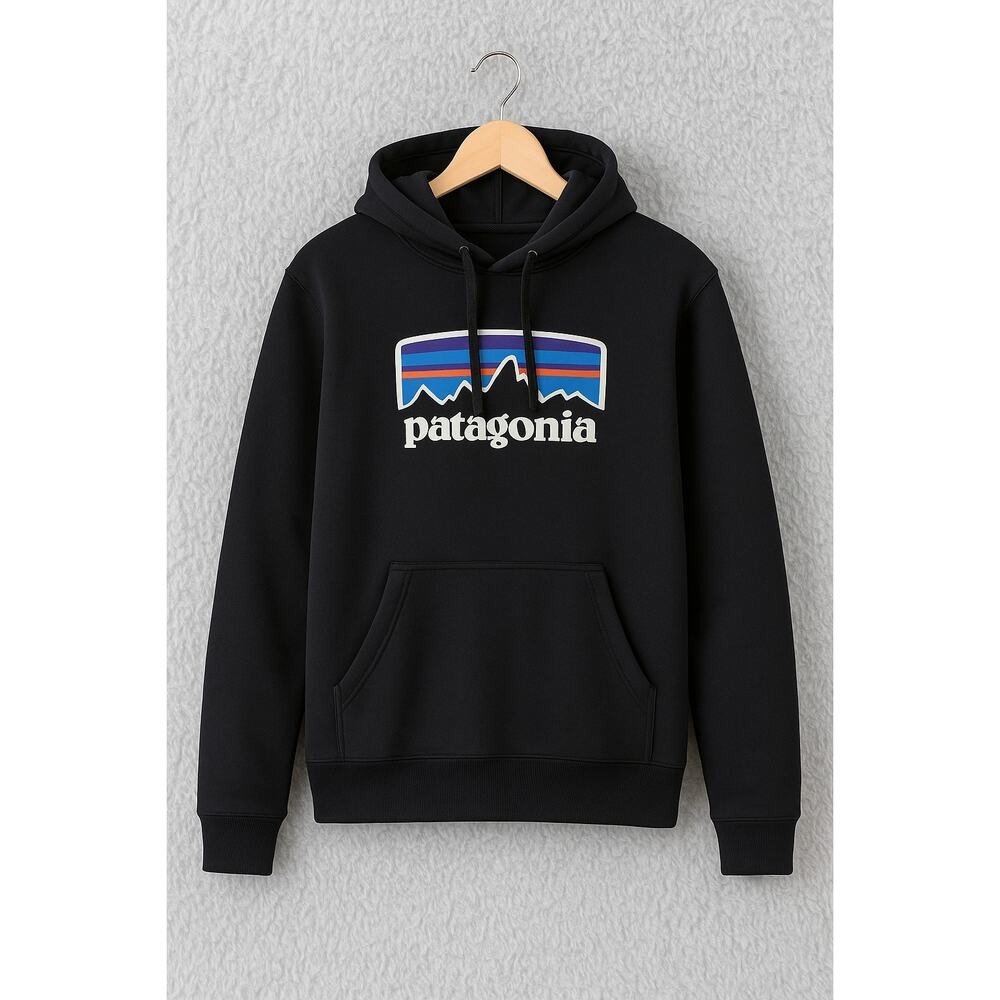 Patagonia Mens Uprisal Hoody Black P-6 Logo Recycled Pullover Sweatshirt Medium